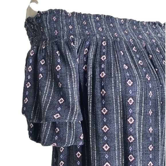 Violets & Roses Ballari Blue Printed Off The Shoulder Short Sleeve Top Medium - Picture 2 of 5